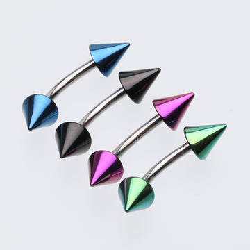 Detail View 1 of Colorline PVD Spike Top Curved Barbell Ring-Green